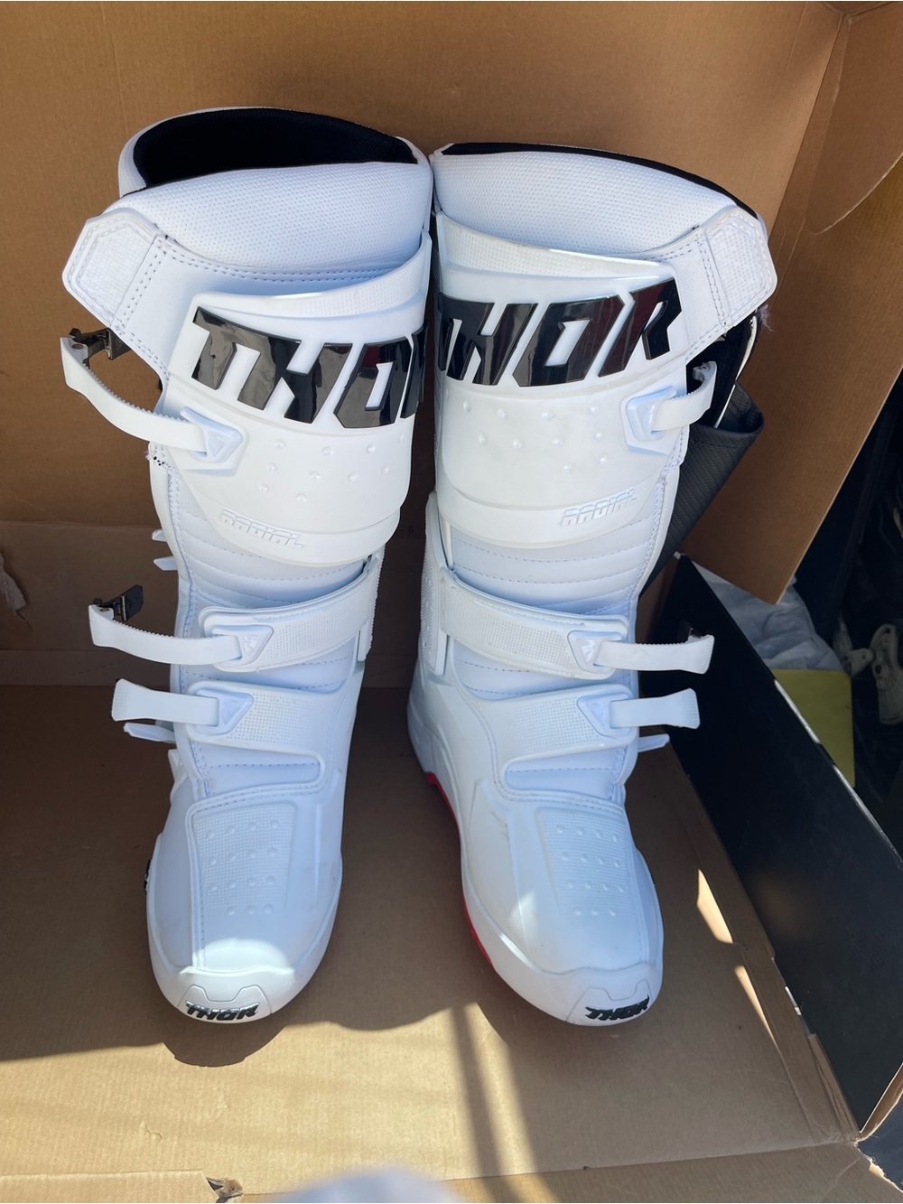 Thor Frost Gel Radial MX Boots — White with Black and Red Accents